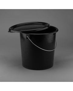 Druckdeckeleimer 10 Liter aus Kunststoff (PP), rund, schwarz, inkl. Deckel elektrisch ableitfähig, mit Metallbügel, UN 1H2/Y12/S/...
