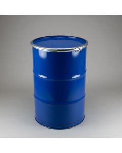 212 Liter Stahl Deckelfass innen roh/außen blau UN Zulassung Flüssigkeiten + Feststoffe