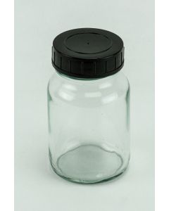 Glasflasche 250 ml Klarglas, rund, WH Gewinde GL 55, mit Schraubverschluss schwarz
