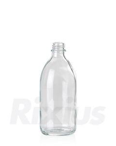 Glasflasche 250 ml Klarglas, rund, EH Gewinde GL 22, mit Schraubverschluss schwarz (LDPE-Einlage)